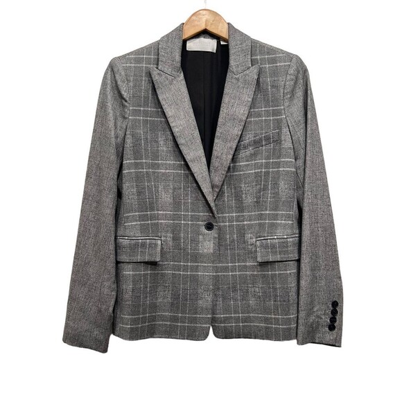 Carlisle Blazer Jacket Gray Plaid Long Sleeve Pockets Notch Lapel Size 8 - Picture 1 of 11
